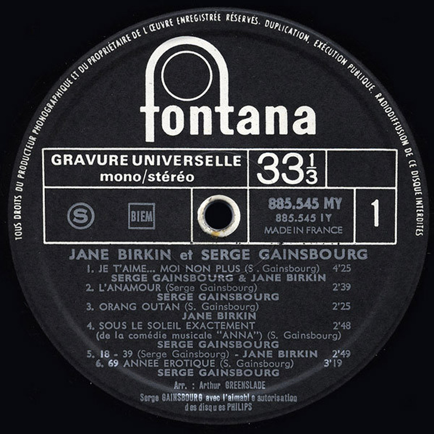Jane Birkin - Serge Gainsbourg / SERGE GAINSBOURG & JANE BIRKIN (1969)