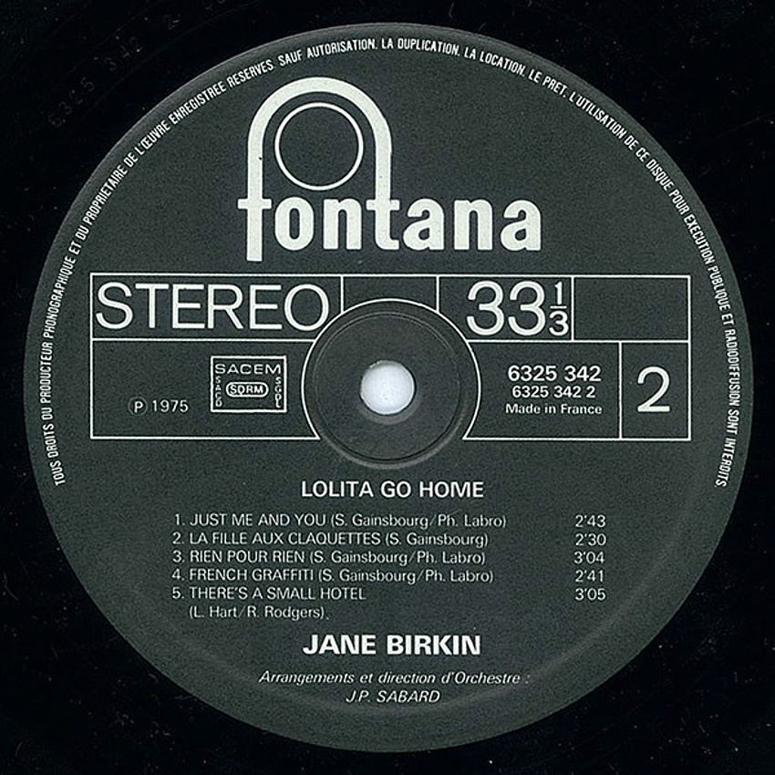 Jane Birkin / LOLITA GO HOME ‎(LP, Album) (1975)