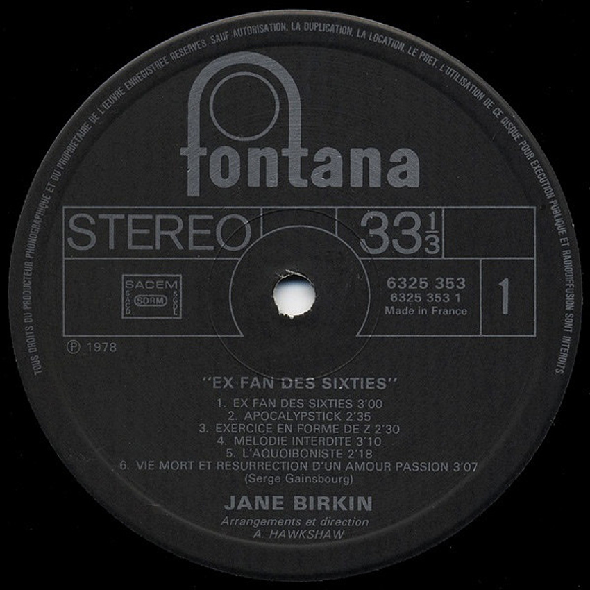 Jane Birkin / FAN DES SIXTIE ‎(LP, Album) (1978)