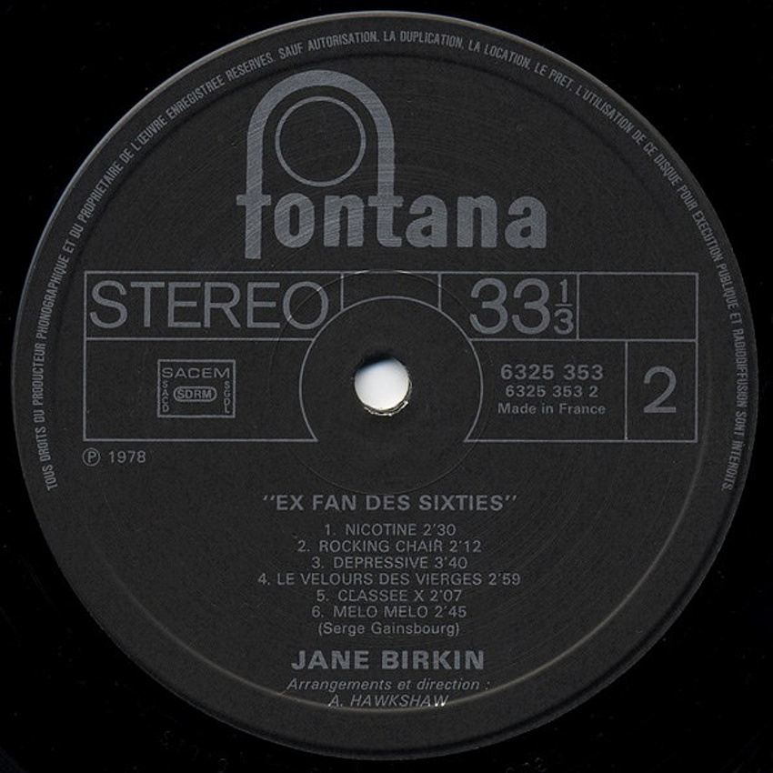 Jane Birkin / FAN DES SIXTIE ‎(LP, Album) (1978)