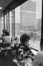 Moscow, Arbat. The girl at the Enchantress beauty salon by Henri Cartier-Bresson (1972)