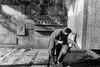 Georgia, Tbilisi. Bus stop in the vicinity of the city by Henri Cartier-Bresson (1972)
