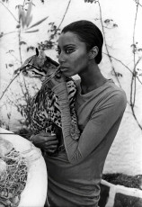 Donyale Luna (cradling Salvador Dali's pet ocelot) by Bill Claxton (1966)
