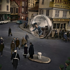 Simone d’Ailencourt (Bubble, Lumiere Street, Paris) by Melvin Sokolsky (1963) color