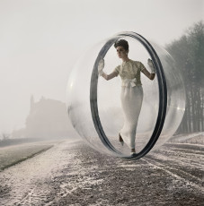 Simone d’Ailencourt (Bubble, After Delvaux, Paris) by Melvin Sokolsky (1963) color