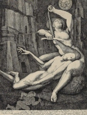 Delilah cuts Samson's hair (from Samson) (etching) by Ernst Fuchs (1963)