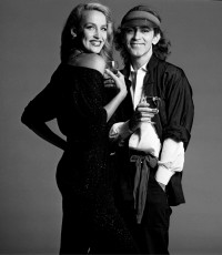 Ossie Clark with Jerry Hall by Clive Arrowsmith (1970)