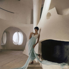 Model wearing gown of sky-blue chiffon by Henry Clarke (1966)