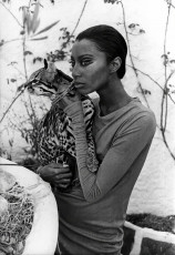 Donyale Luna (cradling Salvador Dali's pet ocelot) by Bill Claxton (1966)