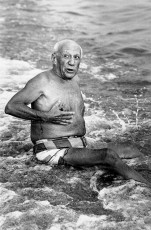 Picasso at the beach by Lucien Clergue (1965)