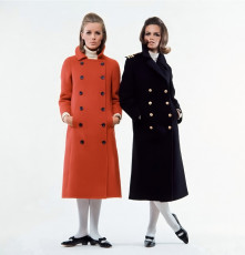 Two models wearing wool full-length peacoats by Sante Forlano (1965)