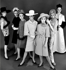 Grace Coddington (third from left), Jill Kennington (second from right) by John French (1963)