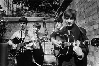 The Beatles in the backyard of the Abbey Road Studios by Terry ONeill (1963)