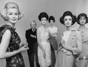 Main Bocher and five new Mainbochers: Sunny Harnett, Rousseau Mainbocher, Isabella Albonico, Anne St Marie, Dorothy McGowan, Anna Carin Bjorck by Irving Penn (1961)