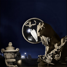 Simone d’Ailencourt (Bubble, Pont Alexandre III At Night, Paris) by Melvin Sokolsky (1963) color