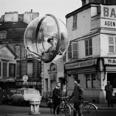 Simone dAilencourt (Bubble, Bicycle Street, Paris) by Melvin Sokolsky (1963)