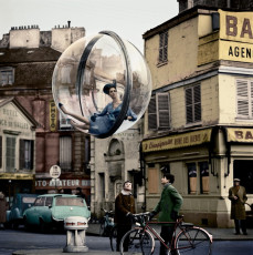 Simone d’Ailencourt (Bubble, Bicycle Street, Paris) by Melvin Sokolsky (1963) color