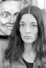 Artist Marisol Escobar With Her Sculpture by Allan Tannenbaum (1974)