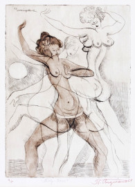 Strip-Tease by Raul Anguiano (1969)  etching on paper, pencil