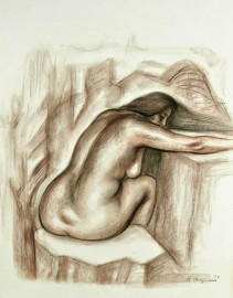 Desnudo by Raul Anguiano (1977)  color pastel on paper