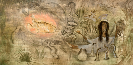 Juan Soriano de Lacandon (graphite, casein) by Leonora Carrington (1964)