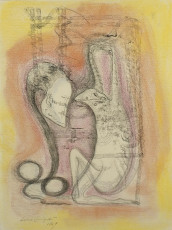 The snake and the frog (watercolor, ink, chalk) by Leonora Carrington (1969)