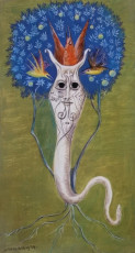 Snake and swallows (gouache, ink) by Leonora Carrington (1970)