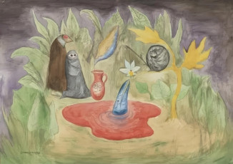 Untitled (Magic Pets) (watercolor, ink) by Leonora Carrington (1970)