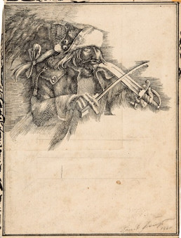 Friderizian violin pen (pen and ink on paper) by Ernst Fuchs (1960)