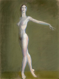 Dancer (standing female nude) (pastel) by Ernst Fuchs (1970)
