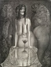 Toilet of Venus (Ore Venus) (spray technique on paper) by Ernst Fuchs (1970)