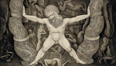 Samson destroys the Temple of Dagon (etching) by Ernst Fuchs (1964)