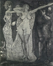 The dressing up of Esther in the maiden house (etching) by Ernst Fuchs (1965)