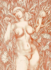 In leaves and fruits (etching in sanguine) by Ernst Fuchs (1967
