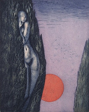 Daphne's grove (color aquatint) by Ernst Fuchs (1971)