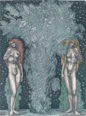 Lilith - Behind the Tree of Knowledge (color etching) by Ernst Fuchs (1975)