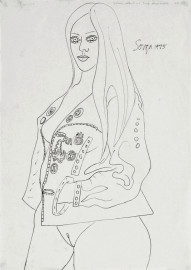 Semi Nude Girl in Laether Jacket by Francis Newton Souza (1975)
