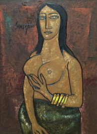 Nude Holding Breasts by Francis Newton Souza (1960)