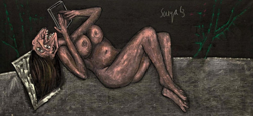 Nude with mirror by Francis Newton Souza (1963)