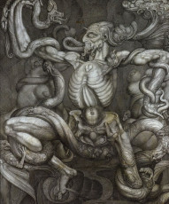 The Anti-Laocoon (Laocoon Victor). Pencil drawing on chalk grounded cloth and paper appliques, 150x200 cm / 1965