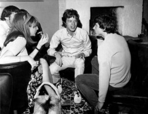 Mick Jagger and Chrissie Shrimpton on David Bailey's wedding / August 1965