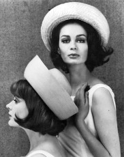Marie Lise Gres and unidentified model in straw rollers, 1960s