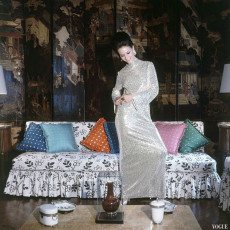 Model in silver-pailletted full-length dress by Norman Norell by Horst P. Horst (1966)