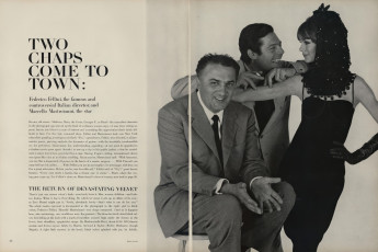 Federico Fellini, Marcello Mastroianni, Jean Shrimpton  by David Bailey / Vogue USA (1963.08/2)