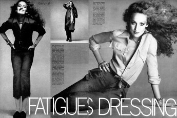 Jerry Hall by Richard Avedon / Vogue USA (1975.02)