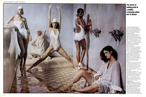 Chris Royer, Yasmine Guenacia, Sara Kapp, Sunny Redmond, Marcie Turner, Jaan Stephens by Deborah Turbeville / Vogue USA (1975.05)