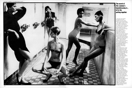 Chris Royer, Yasmine Guenacia, Sara Kapp, Sunny Redmond, Marcie Turner, Jaan Stephens by Deborah Turbeville / Vogue USA (1975.05)